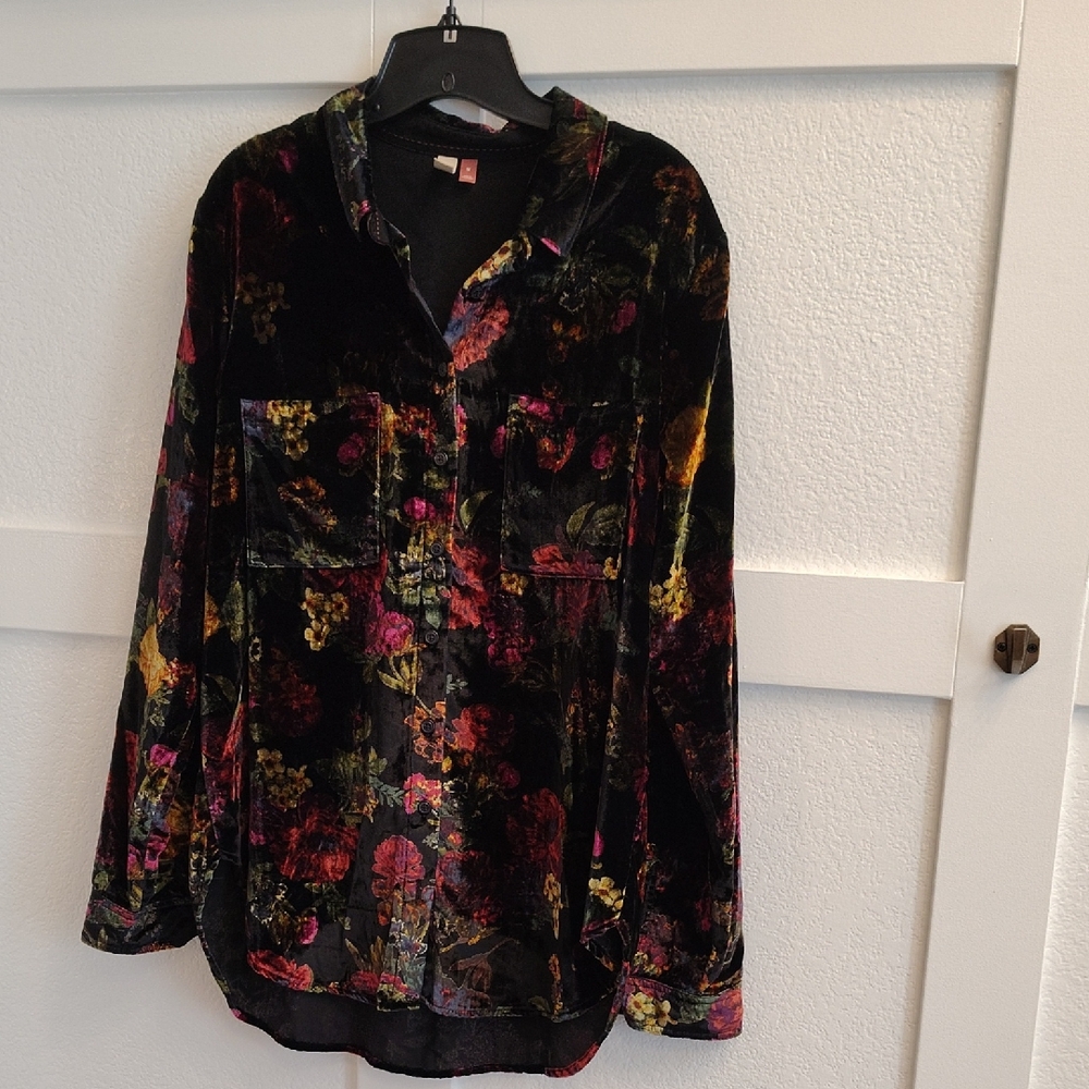 Pilcro Multicolor Velvet Button Down Shirt